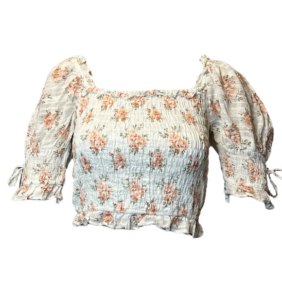 Forever 21 - Floral Cottage Smocked Crop Top - Size Medium - Picture 2 of 7